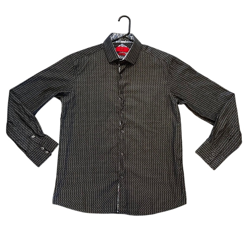 Elie Balleh Modern Fit Dress Shirt Black Geometric Mens Large